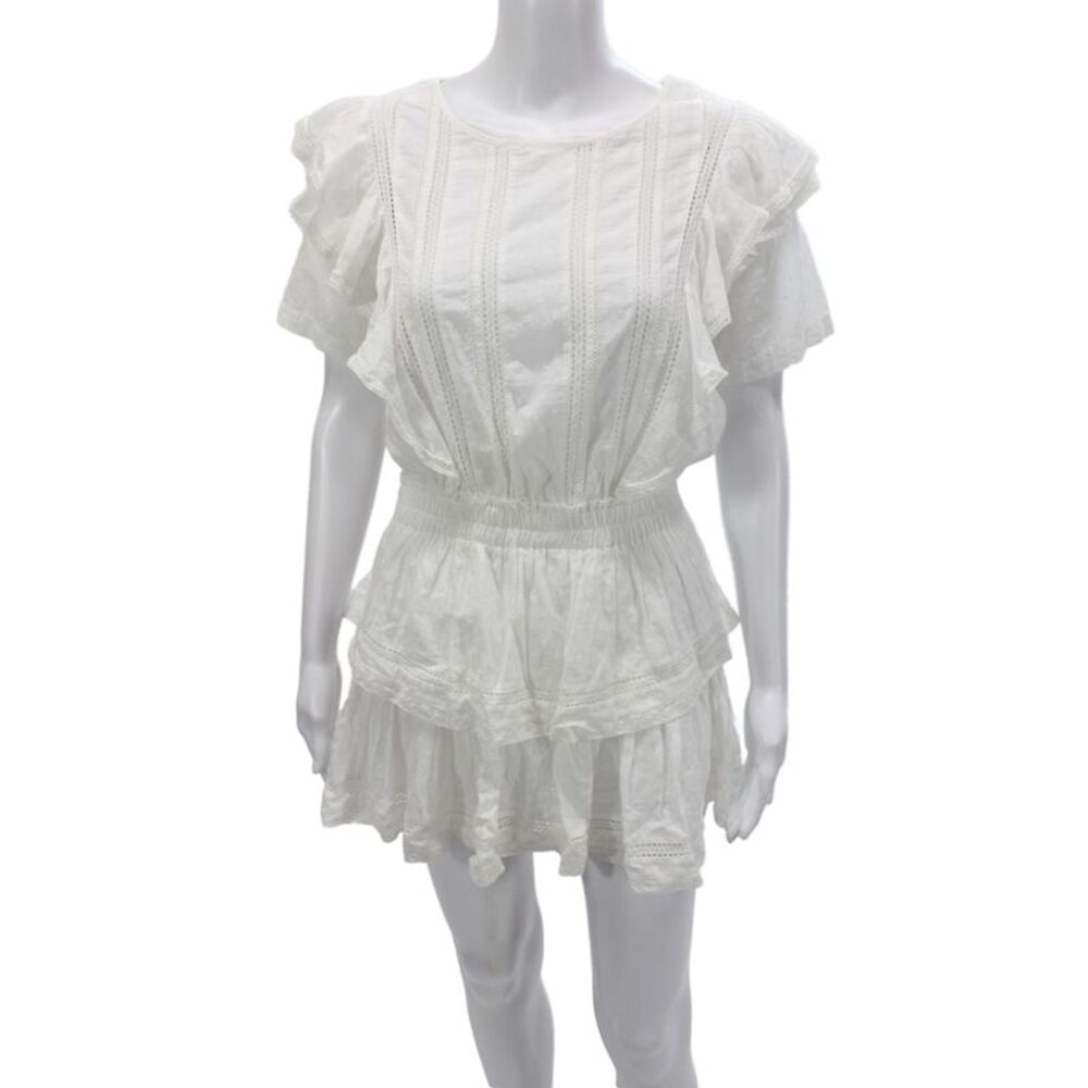 Love Shack Fancy Womens Fit & Flare Mini Dress White Cotton Short Sleeve Size S